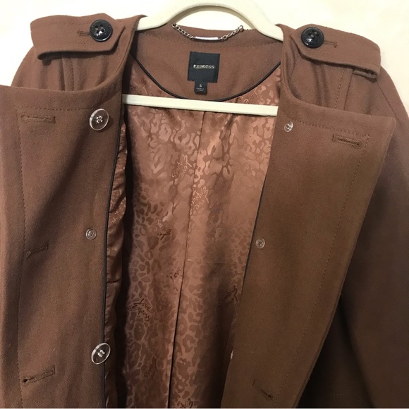 Express Women’s Wool Brown Double Breasted Peacoat Size Small - Picture 5 of 8